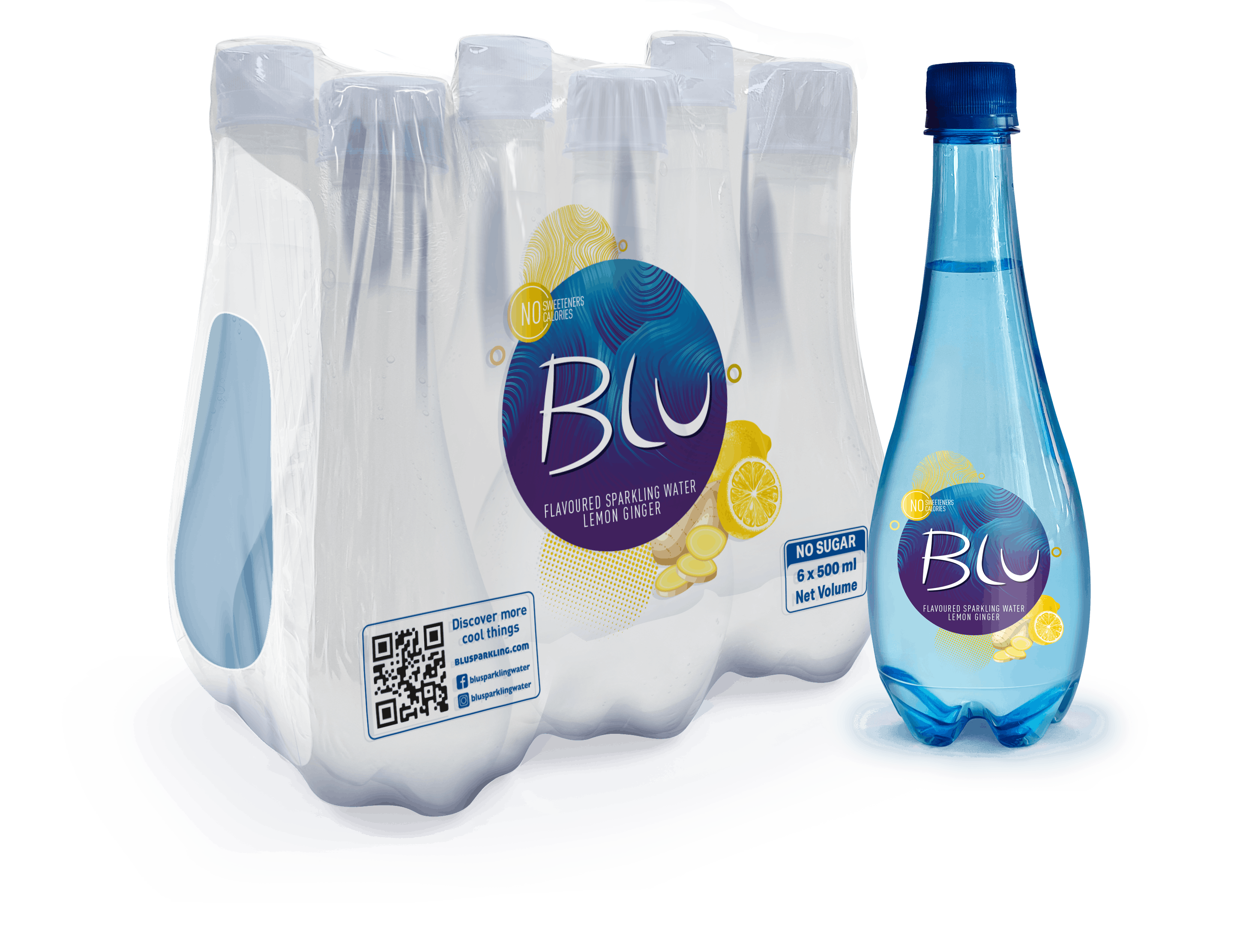 Blu Sparkling Lemon & Ginger 500 ml - Pack of 6