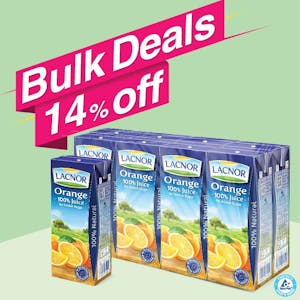 Bulk Offer Lacnor 100% Long Life Orange Juice 180ml Pack of 8 (Bundle of 5 Outers)
