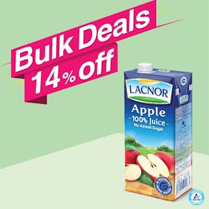 Bulk Offer Lacnor 100 % Long Life Apple Juice 1L  (Bundle of 5 Pieces)