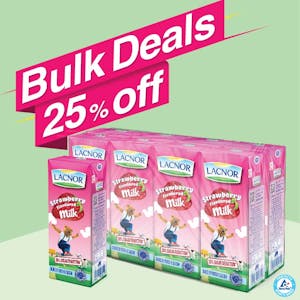 Bulk Offer Lacnor Long Life Milk Strawberry 180ml Pack of 8( Buy 3 GET 1 FREE)-For Residential Customers