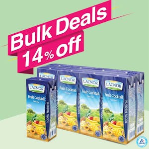 Lacnor 100% Long Life Fruit Cocktail Juice 180ml - Pack of 8 (Bundle of 5 Outers)