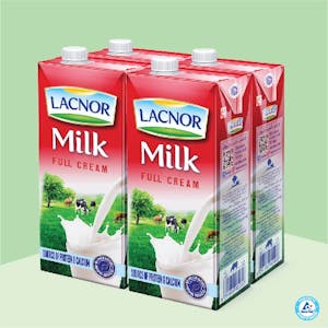 Lacnor Long Life Full Cream Milk 1L - Pack of 4