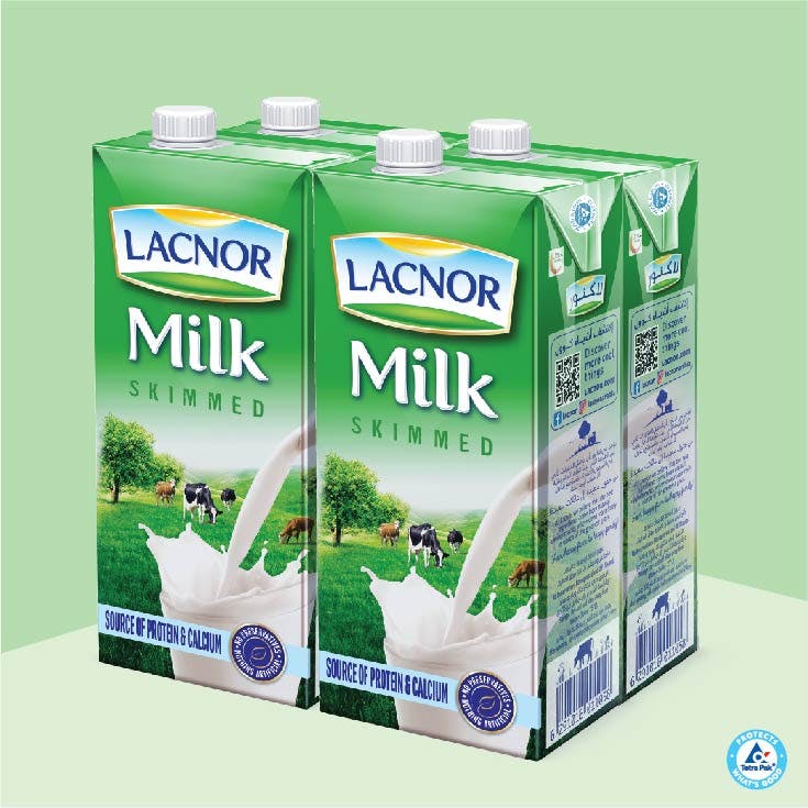 Lacnor Long Life Skimmed Milk 1L - Pack of 4